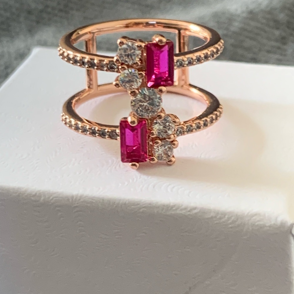 Bomb Party Lab Created Ruby Corundum On Rose Gold… - image 1
